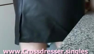 German Teen Crossdresser in Leather Clothes wear new Bo