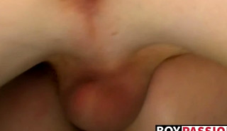 Nerdy young gay Timo Garrett riding big cock after mutual BJ