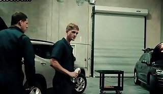 Car mechanic stud assfucked by colleague till cumshot on car