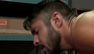 Muscle man eating ass and riding