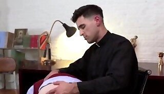 Young catholic jerks off while daddy drills him with toys