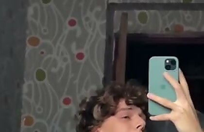 Curly European twink cums