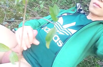 Ruined orgasm, but wanna full, thick cum, gay twink jerking off outdoor in adidas Stan Smith
