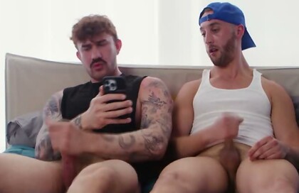 Two straight buddies Adam Banks and Evan Jordie getting turned on upon jerking