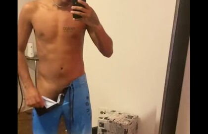 big dick showing off in the mirror
