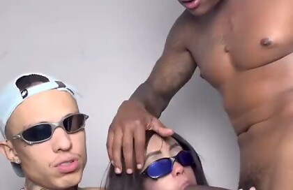 The little slut and the cuckold together on the biggest dick in Brazil.