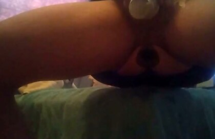 Butt Plugged then Sits on a Big Dildo