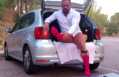 Sheer sock outdoor fuck