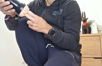 Risky Fleshlight Fuck at Friend's House - Big Hard Cock cum inside- Licking toy Finger Ass