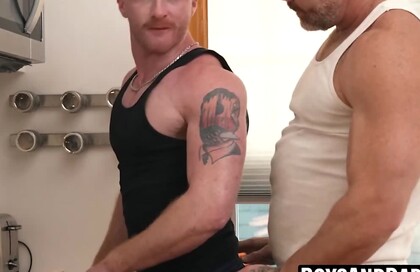 Brody Fox and Cain Marko flood the kitchen with cock juices
