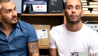 Thieving jocks fucked in ass by security in the backroom