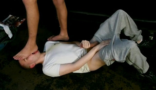 Gay foot licker face fucked and splashed with cum