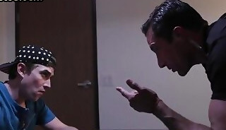 Submissive stud barebacked by police muscled dominant hunk