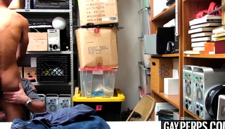 Young and skinny black perp is punished by a security guard